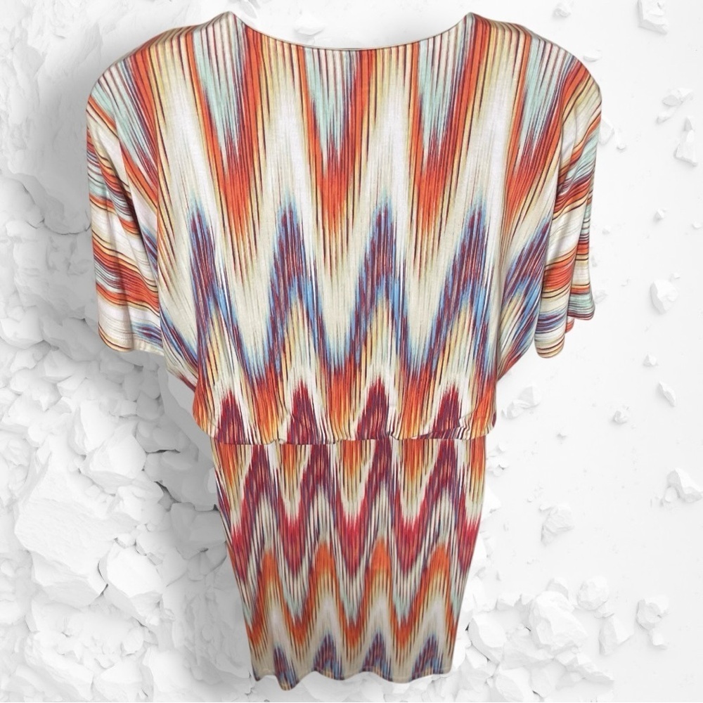 Chico’s NWT Ikat Print Multicolor Short Sleeve Dress Size Medium(Chico’s Size 1) - Picture 10 of 15